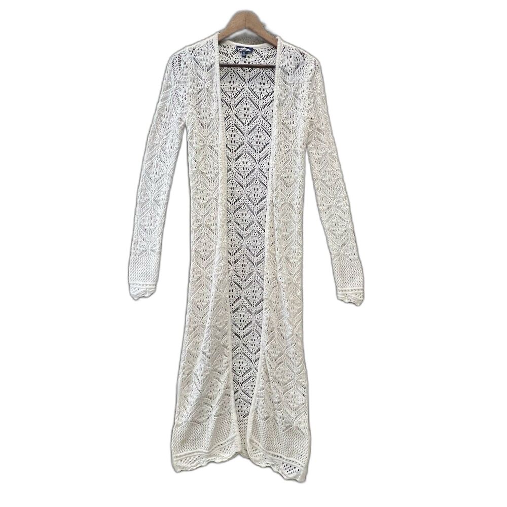 Crochet Duster Cardigan Sweater XS Open Flared, Long Sleeve, Romantic